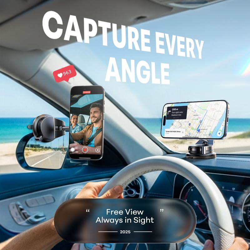 LISEN Vacuum Magsafe Car Mount Magnetic Phone Holder, 360° Adjustable for Magsafe Car Holder Foldable Suction Phone Mount for Car, for Garmin Gps/Mirror/Smooth Surface, for Iphone 16 Pro Max 15